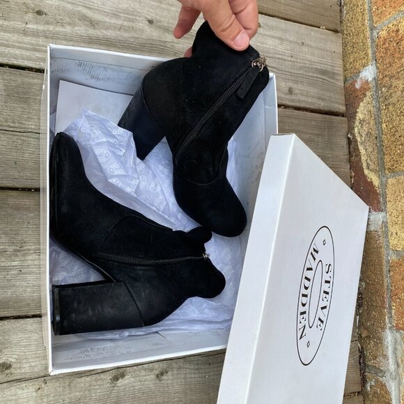 Vintage Steve Madden TATEE Black Block Heel Ankle Booties Size 6.5 - Picture 7 of 14